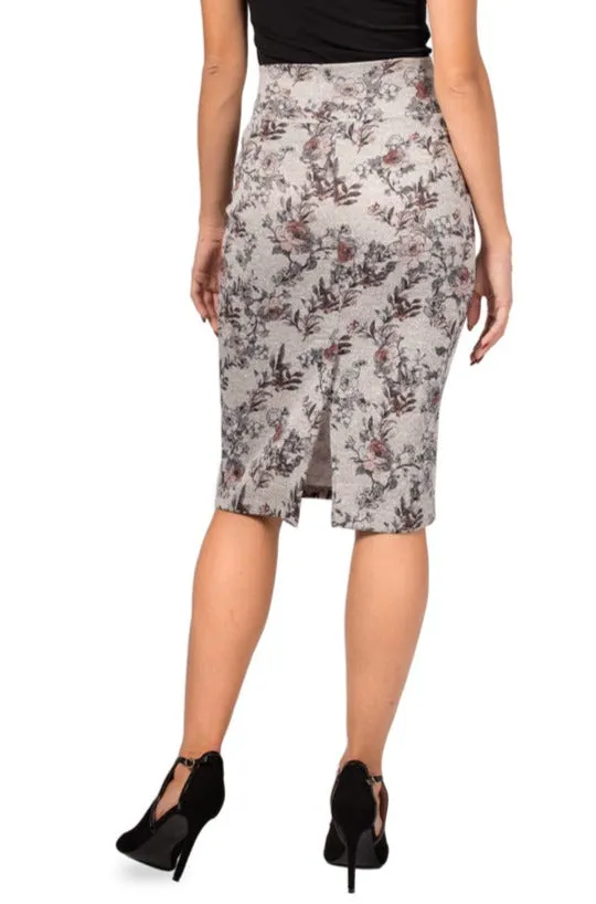 Grey Pencil Skirt With Floral Print (S,M,L)