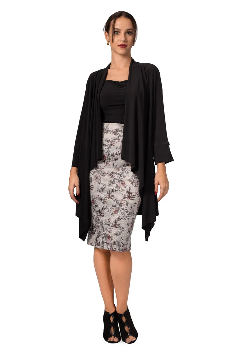Grey Pencil Skirt With Floral Print (S,M,L)