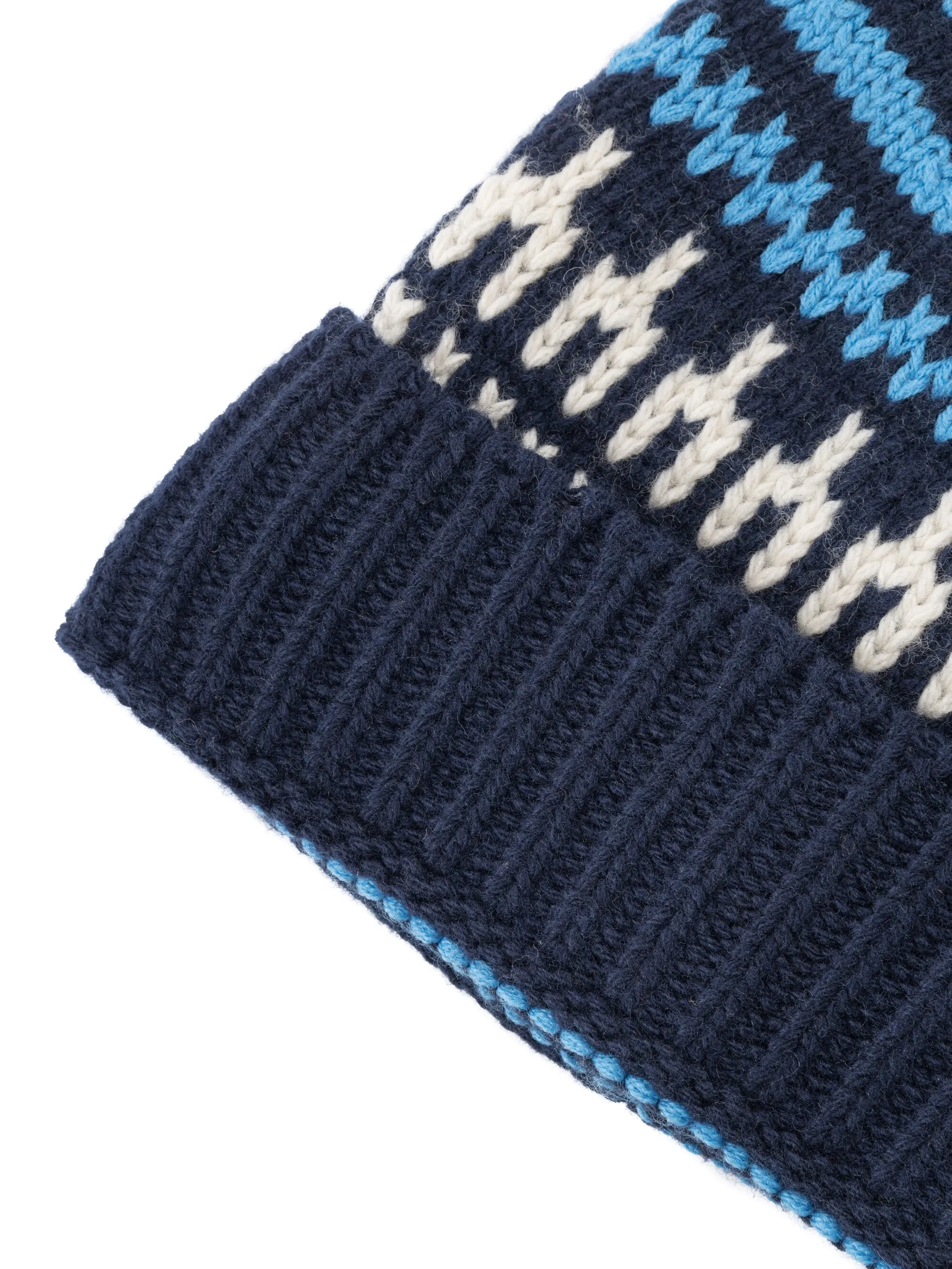 High wool beanie with pattern - Blue stripe