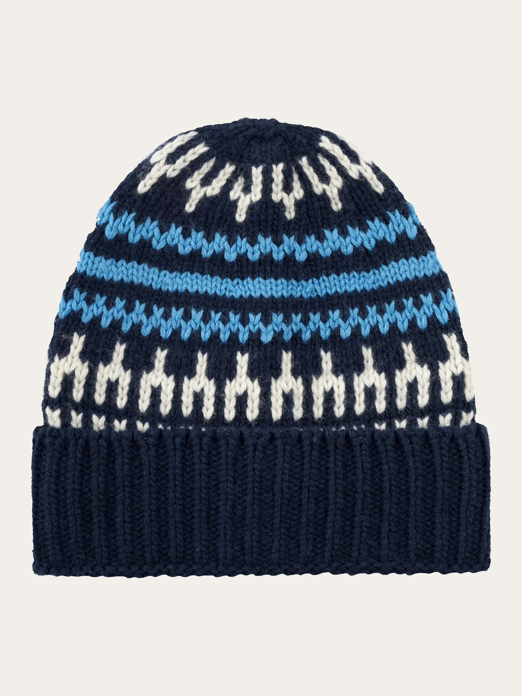 High wool beanie with pattern - Blue stripe