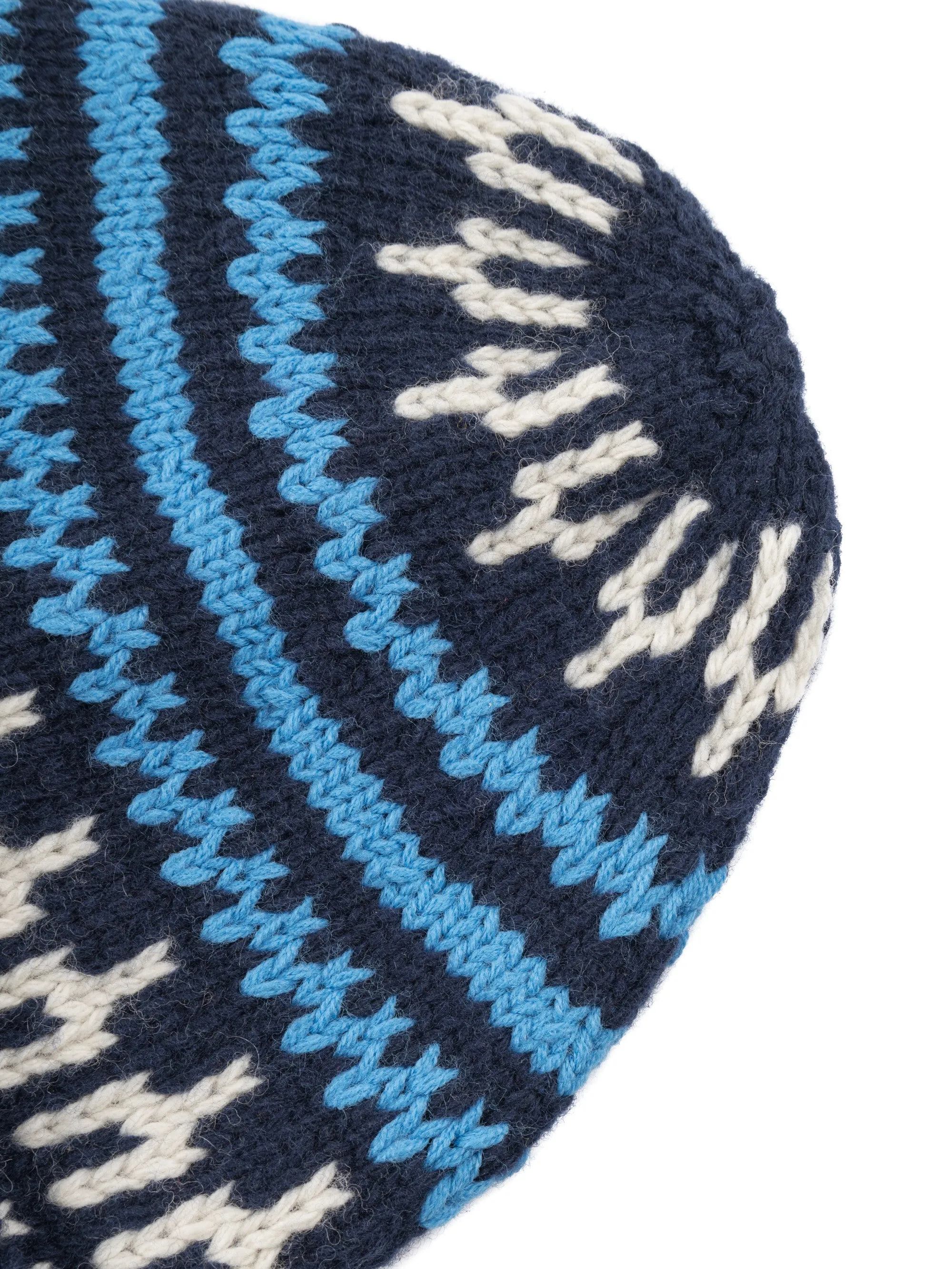 High wool beanie with pattern - Blue stripe