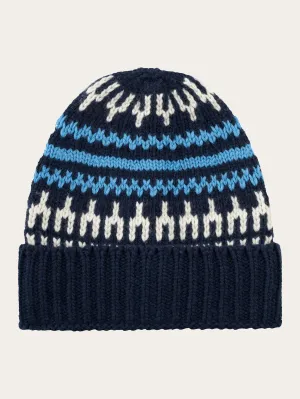 High wool beanie with pattern - Blue stripe