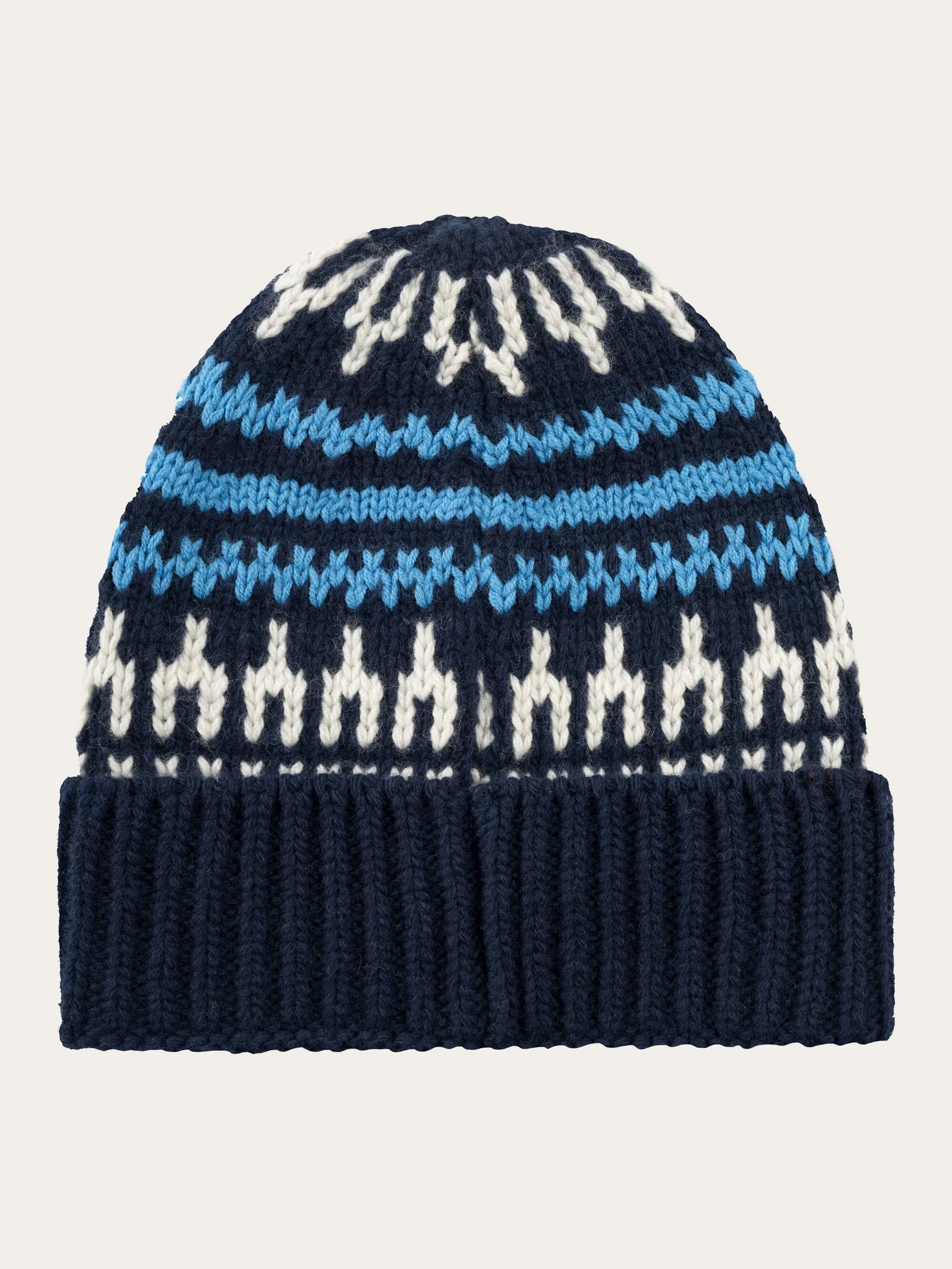 High wool beanie with pattern - Blue stripe