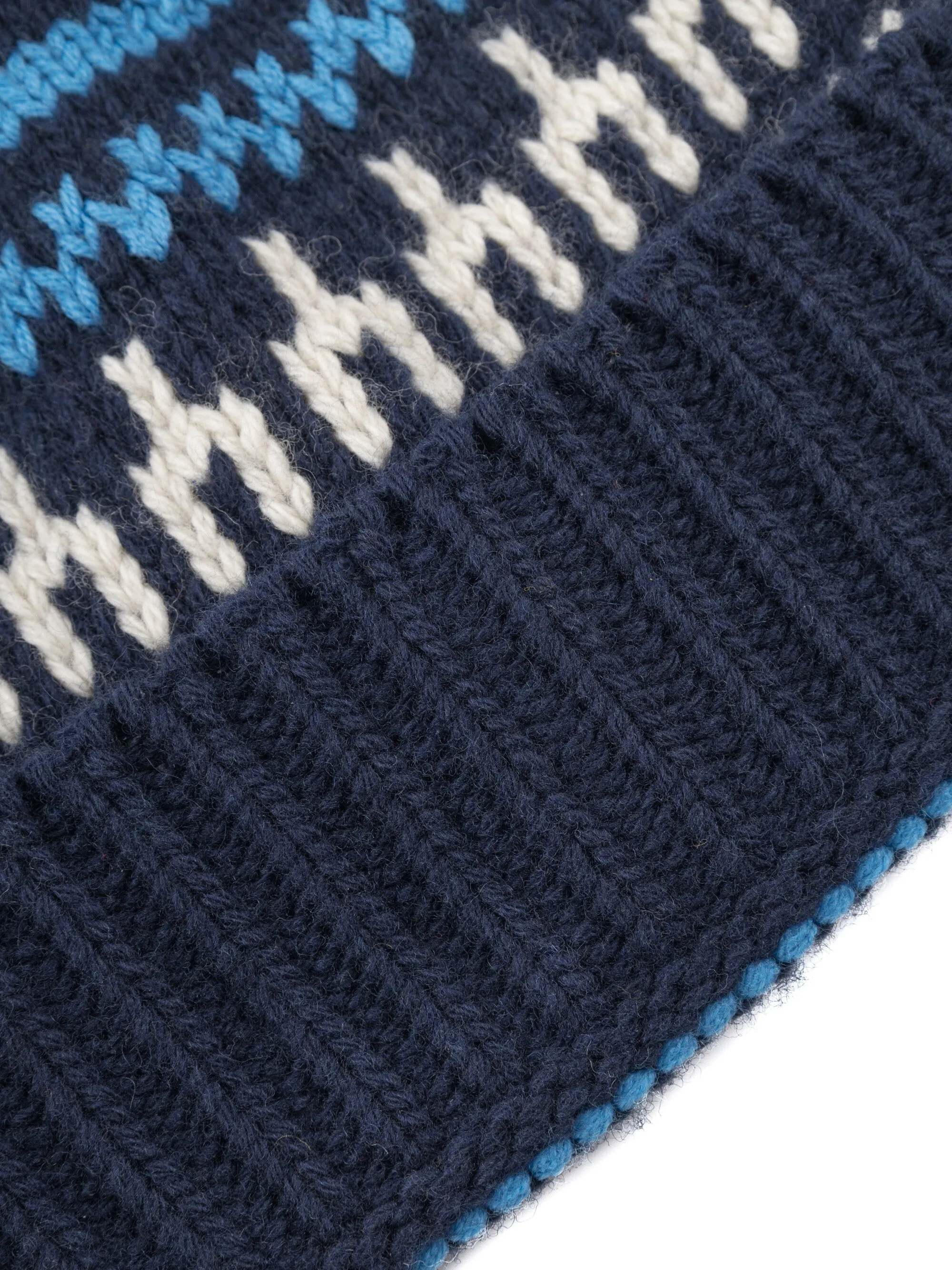 High wool beanie with pattern - Blue stripe