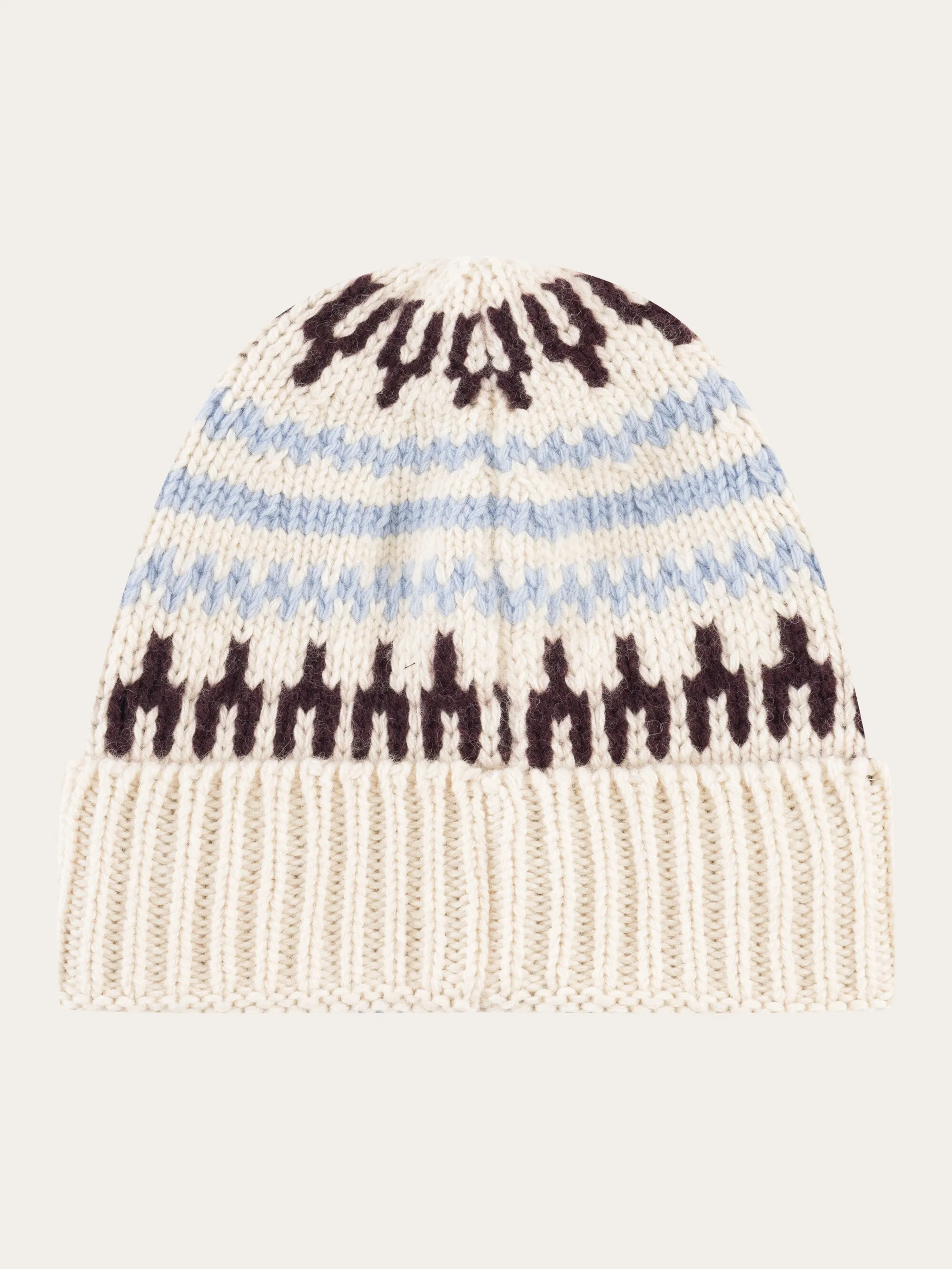 High wool beanie with pattern - White stripe