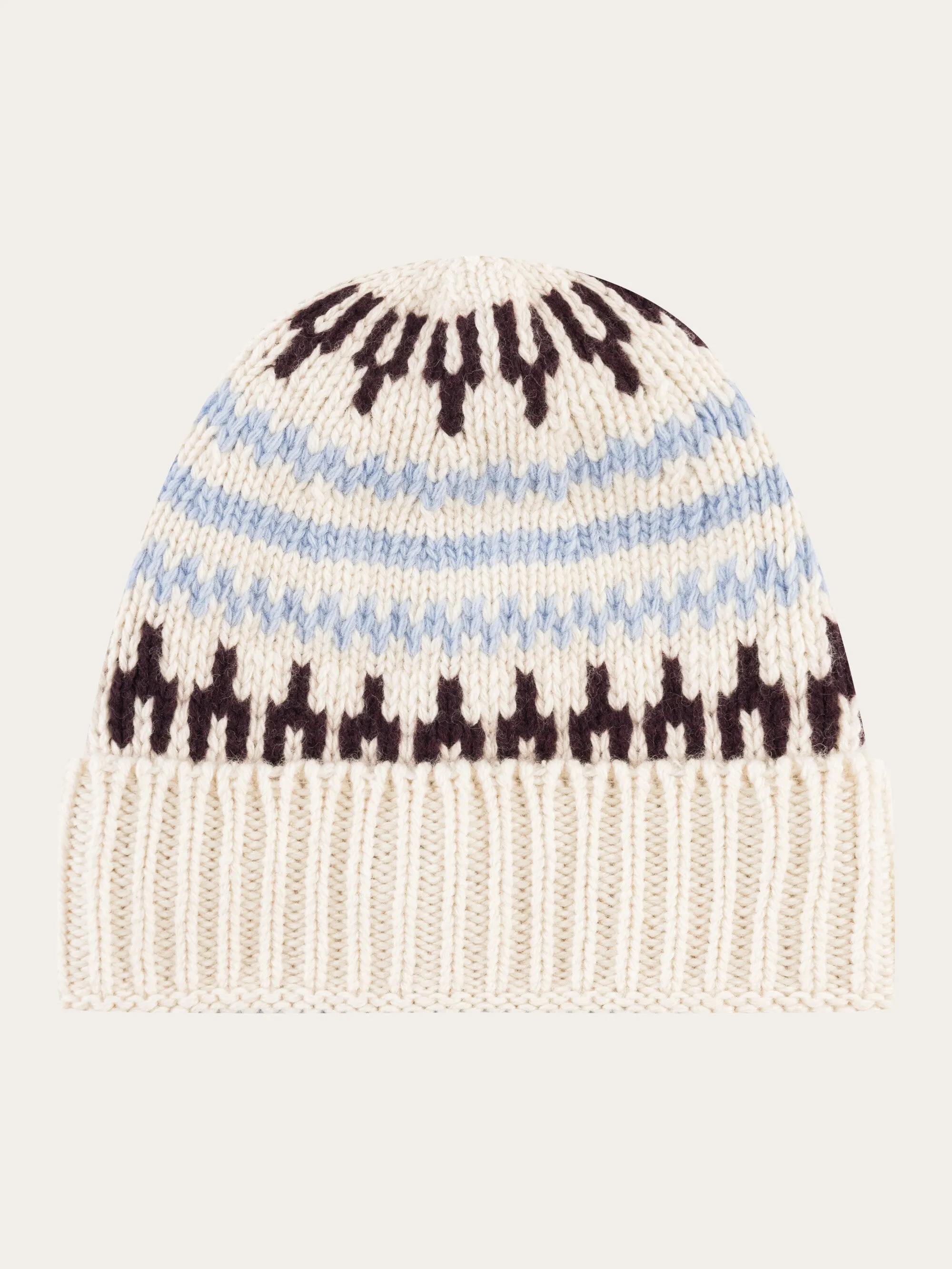 High wool beanie with pattern - White stripe