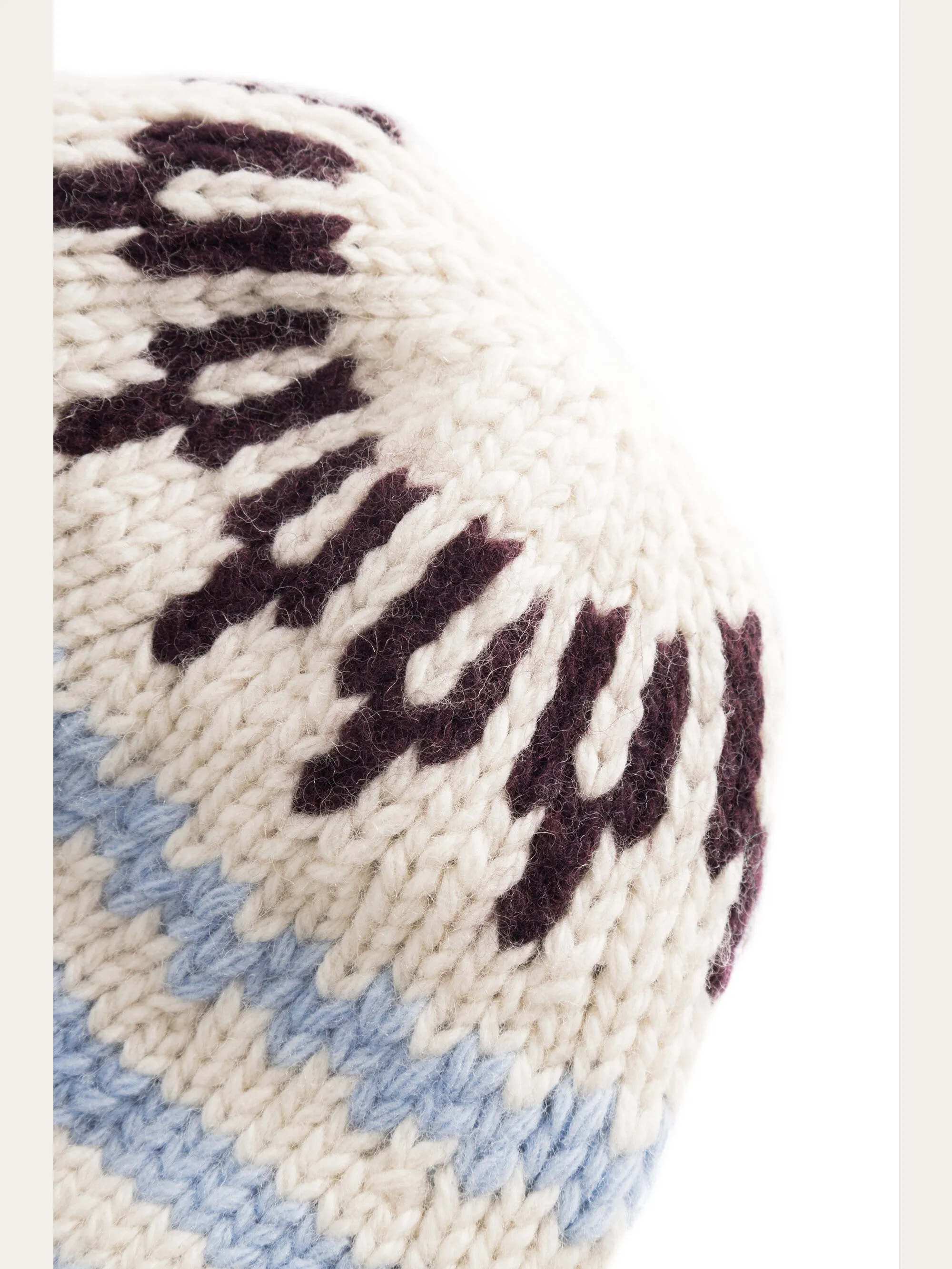High wool beanie with pattern - White stripe