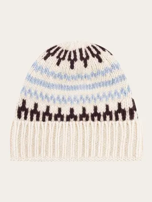 High wool beanie with pattern - White stripe