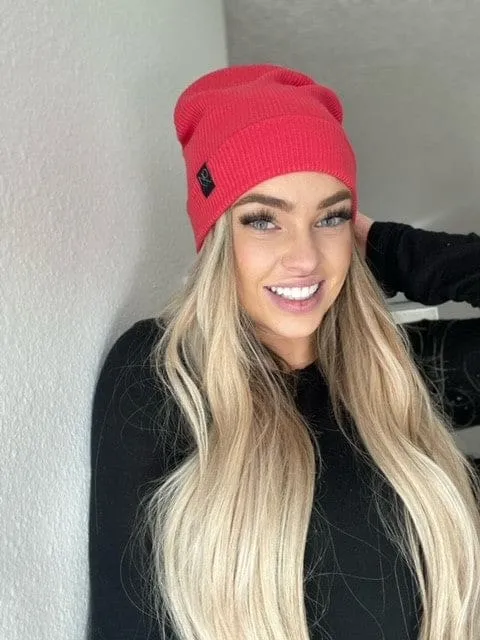 Hot Coral | Ribbed Knit Beanie