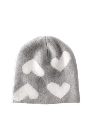 Imperfect Heart Jacquard Cashmere Beanie, H. Grey