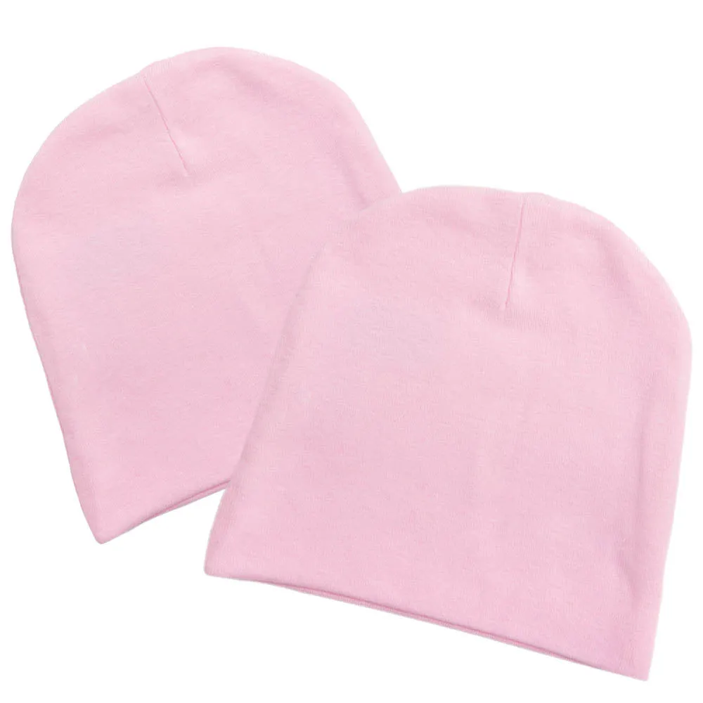Infant Baby 100% Cotton Knit Beanie Cap Hat Same Color - Pack of 2