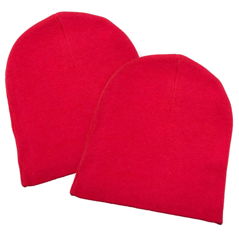 Infant Baby 100% Cotton Knit Beanie Cap Hat Same Color - Pack of 2