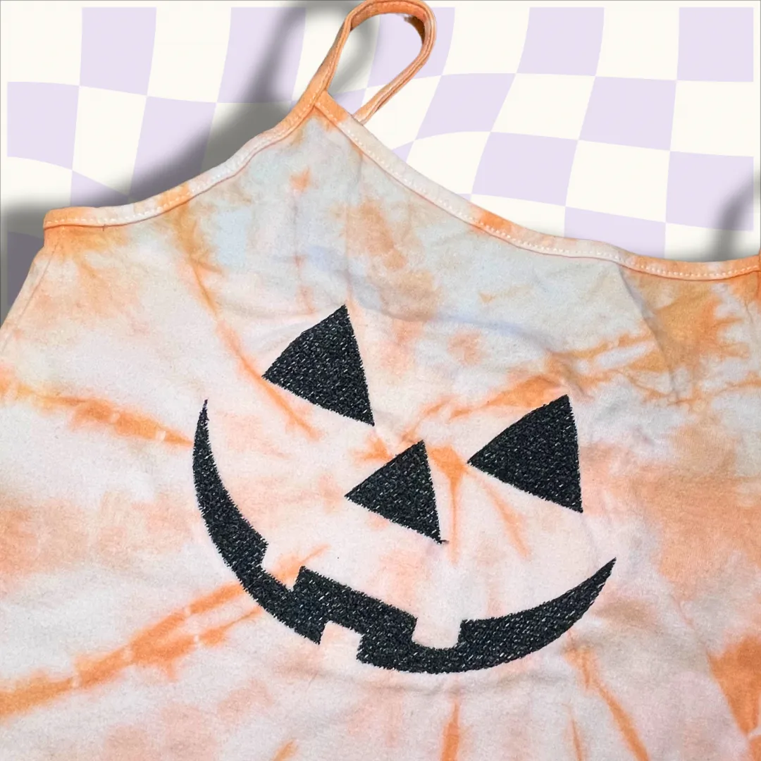 Jack O Lantern Tie Dye Embroidered Tank