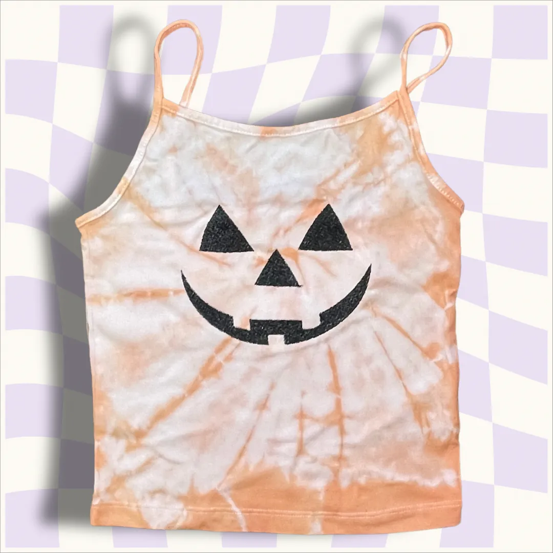 Jack O Lantern Tie Dye Embroidered Tank