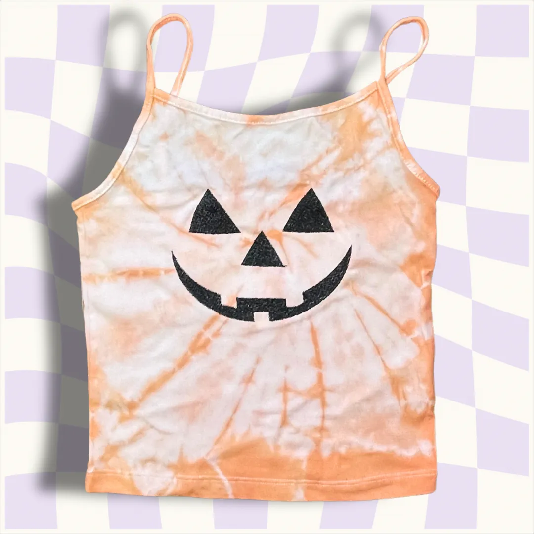 Jack O Lantern Tie Dye Embroidered Tank