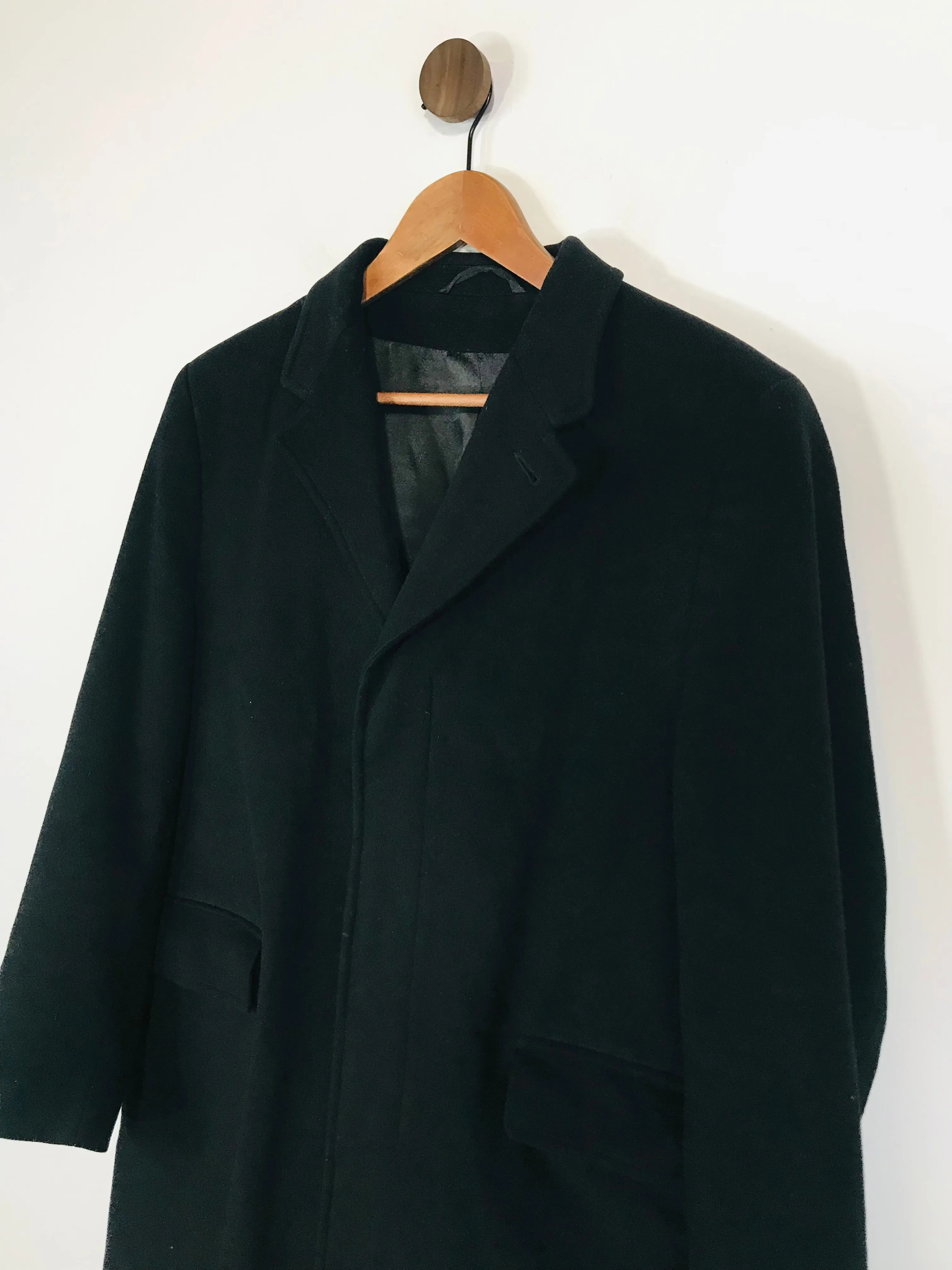 Jaeger Men's Wool Smart Overcoat Coat | L | Black
