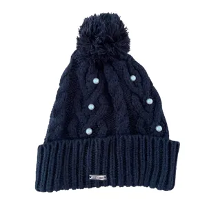 KARL LAGERFELD Women's Pom Pom Pearl Beanie in Black