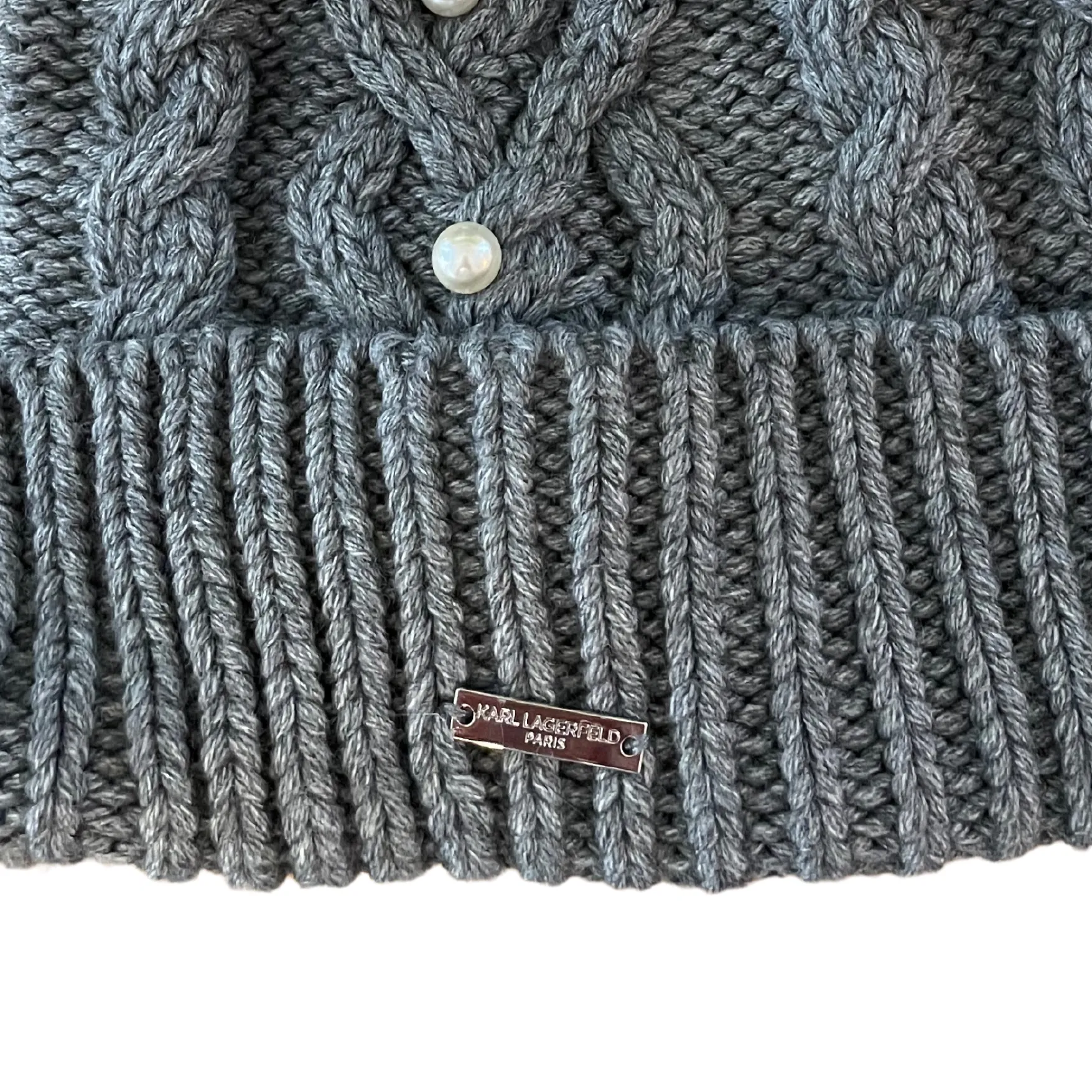 KARL LAGERFELD Women's Pom Pom Pearl Beanie in Grey