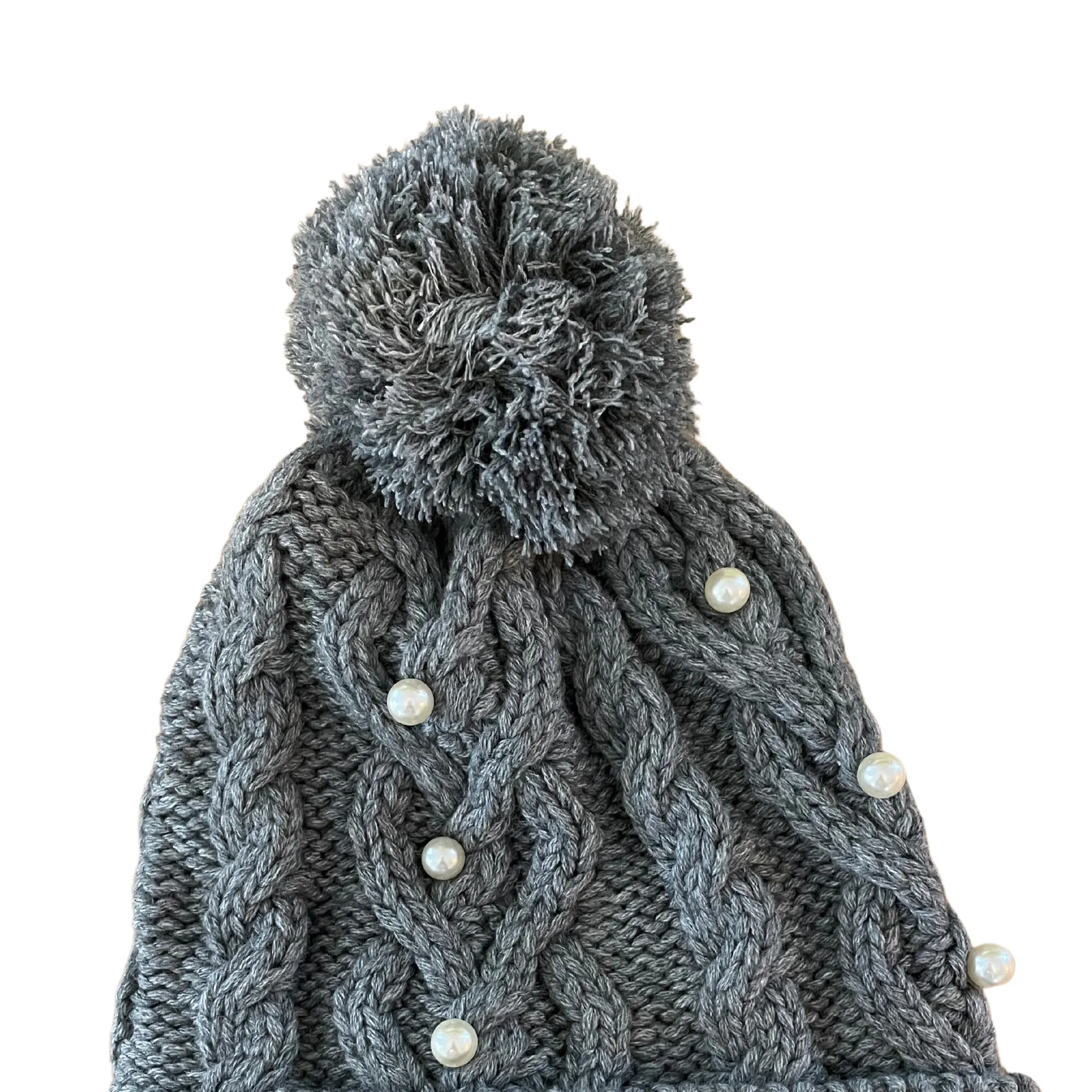KARL LAGERFELD Women's Pom Pom Pearl Beanie in Grey