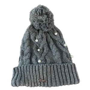KARL LAGERFELD Women's Pom Pom Pearl Beanie in Grey