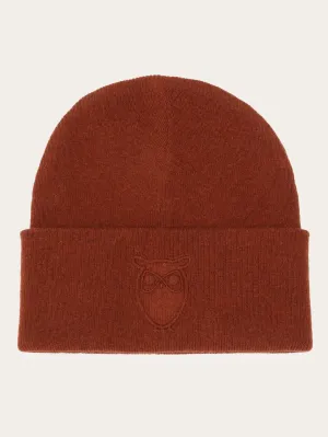 Lambswool Logo Embossed Beanie RWS - Fired Brick