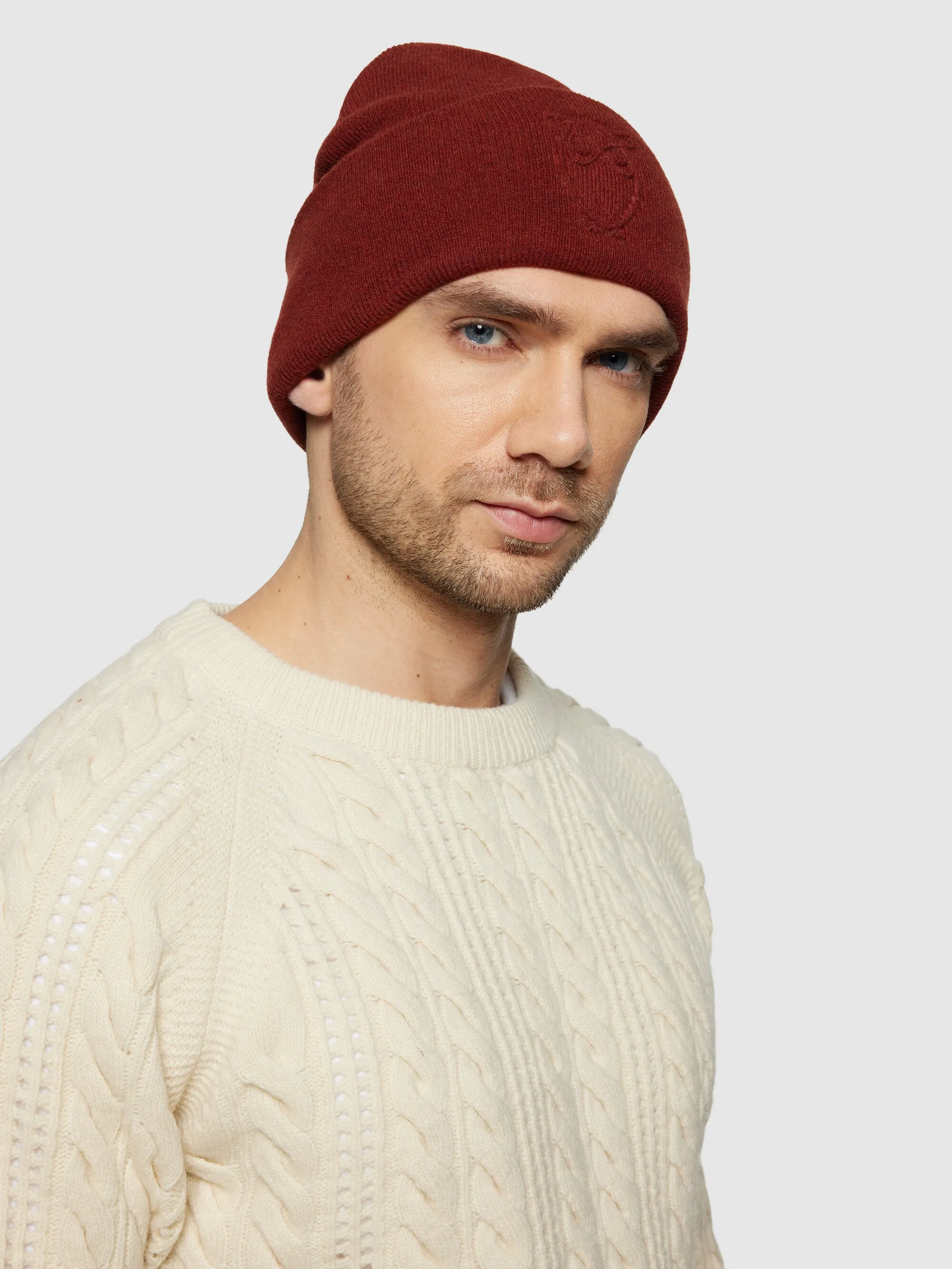 Lambswool Logo Embossed Beanie RWS - Fired Brick