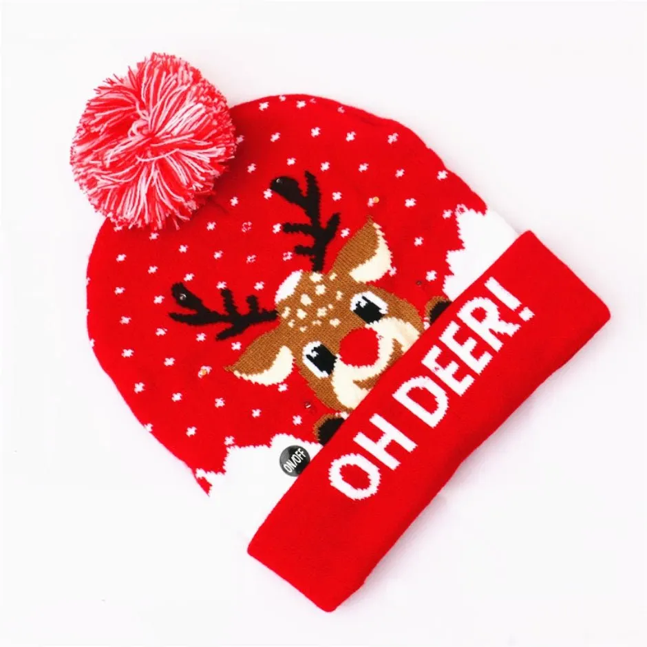 LED Christmas Beanie - Unisex Knitted Beanie  for Christmas and New Year