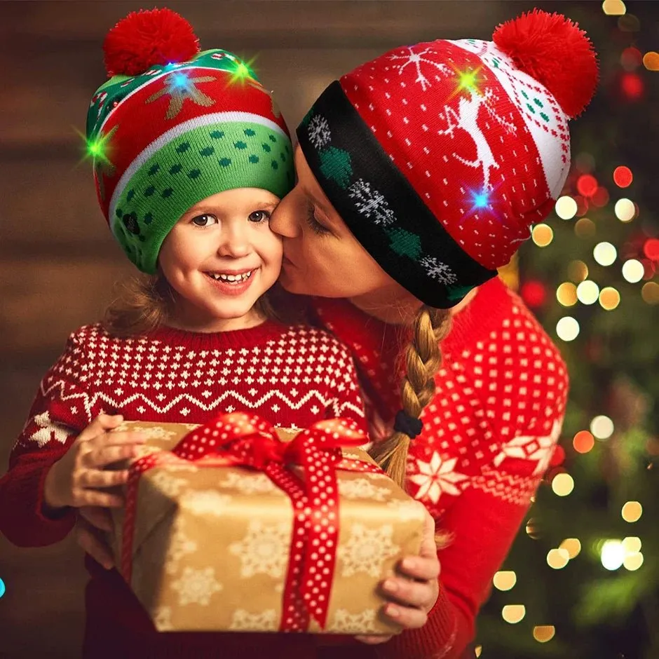 LED Christmas Beanie - Unisex Knitted Beanie  for Christmas and New Year