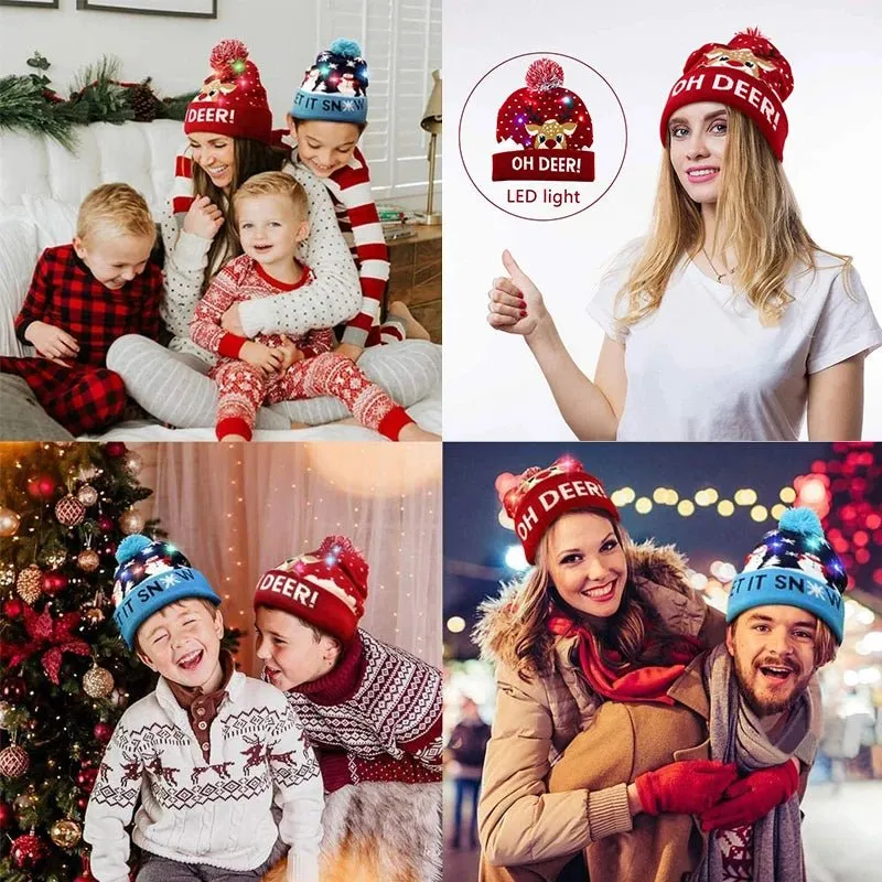 LED Christmas Beanie - Unisex Knitted Beanie  for Christmas and New Year