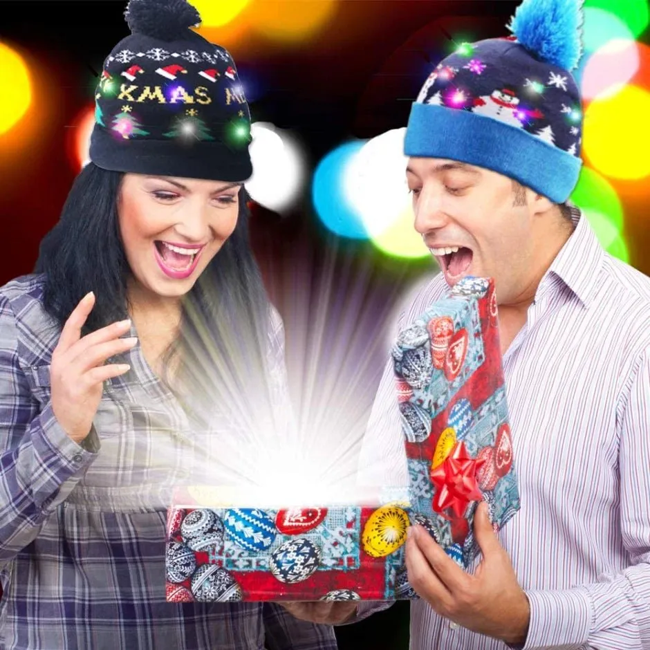 LED Christmas Beanie - Unisex Knitted Beanie  for Christmas and New Year