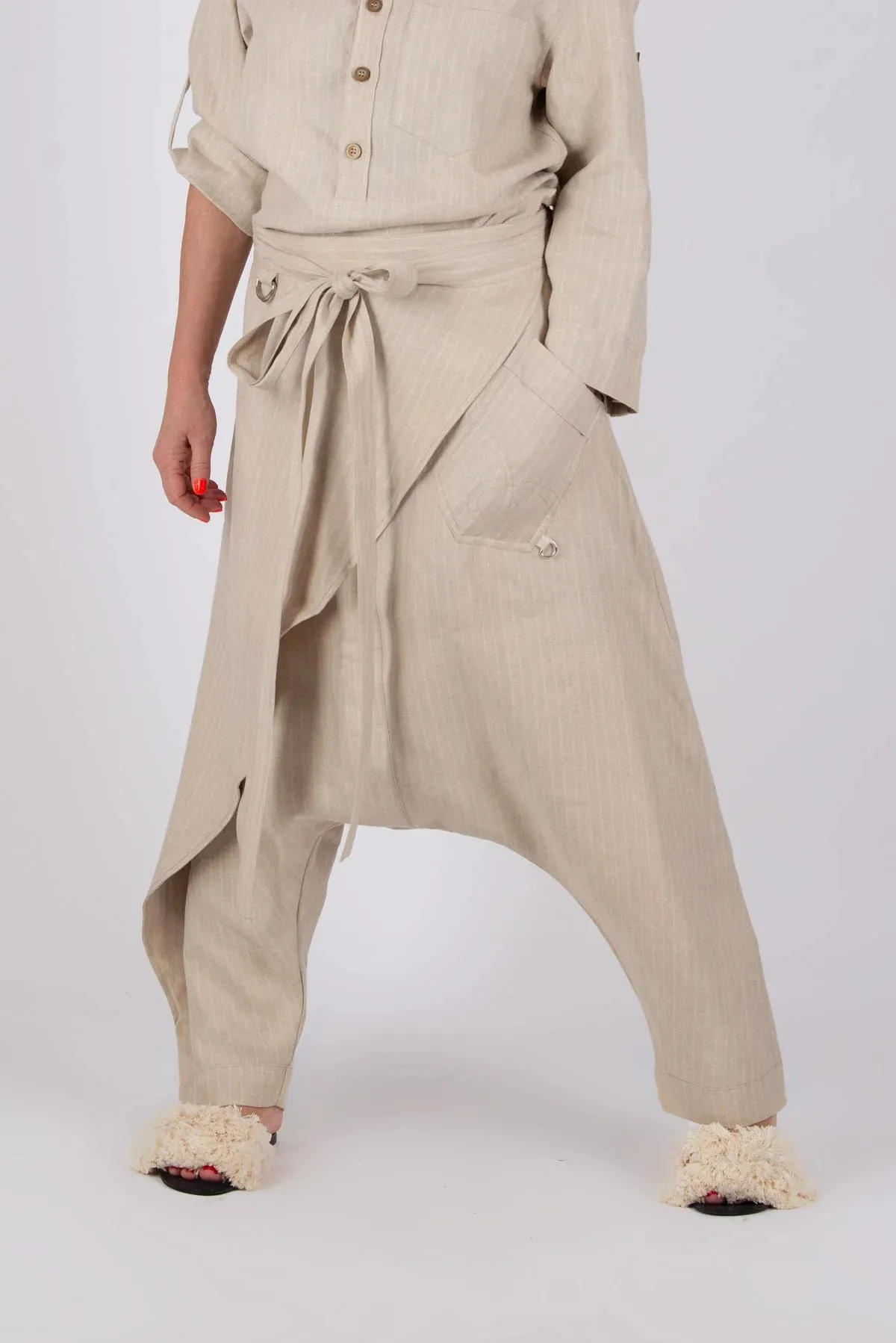 LESILA DROP CROTCH LINEN PANTS