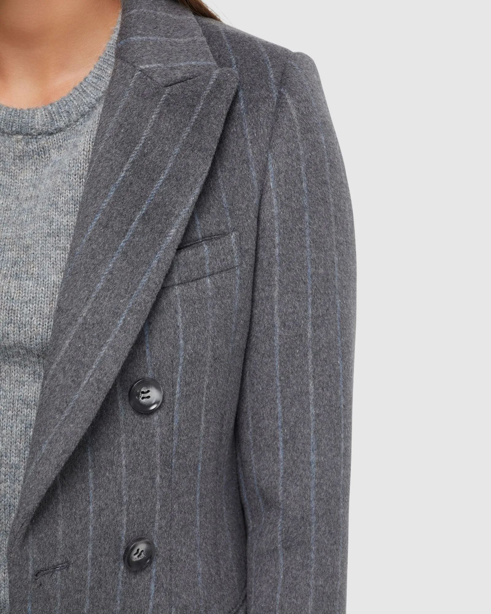 Lilian Pinstripe Wool Rich Overcoat