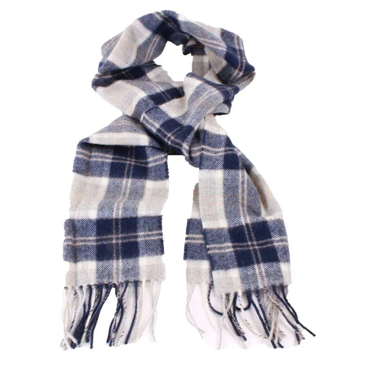 Locharron of Scotland Bowhill Bannockbane Grey Lambswool Tartan Scarf - Grey/Blue