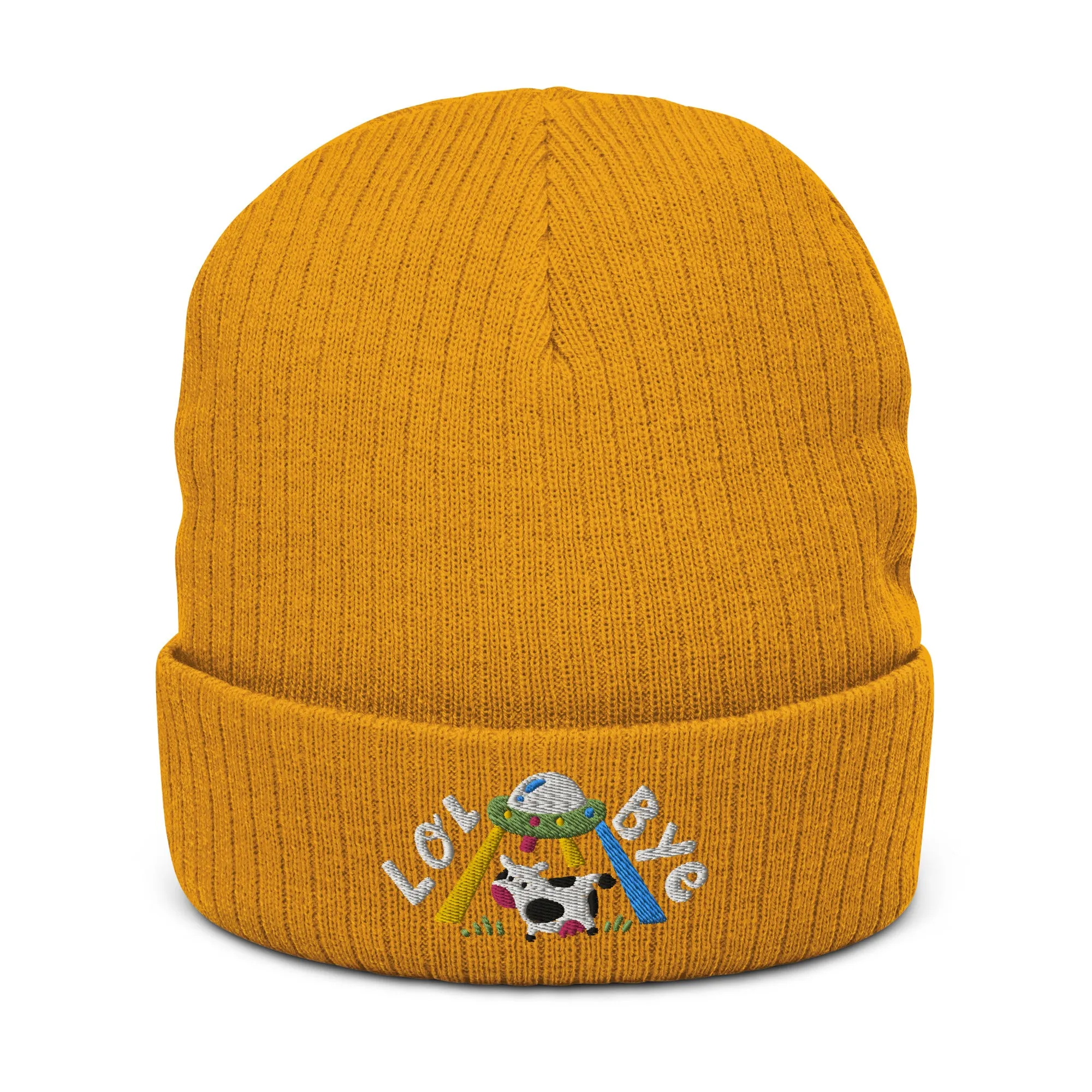 Lol Bye UFO Cow Ribbed knit beanie