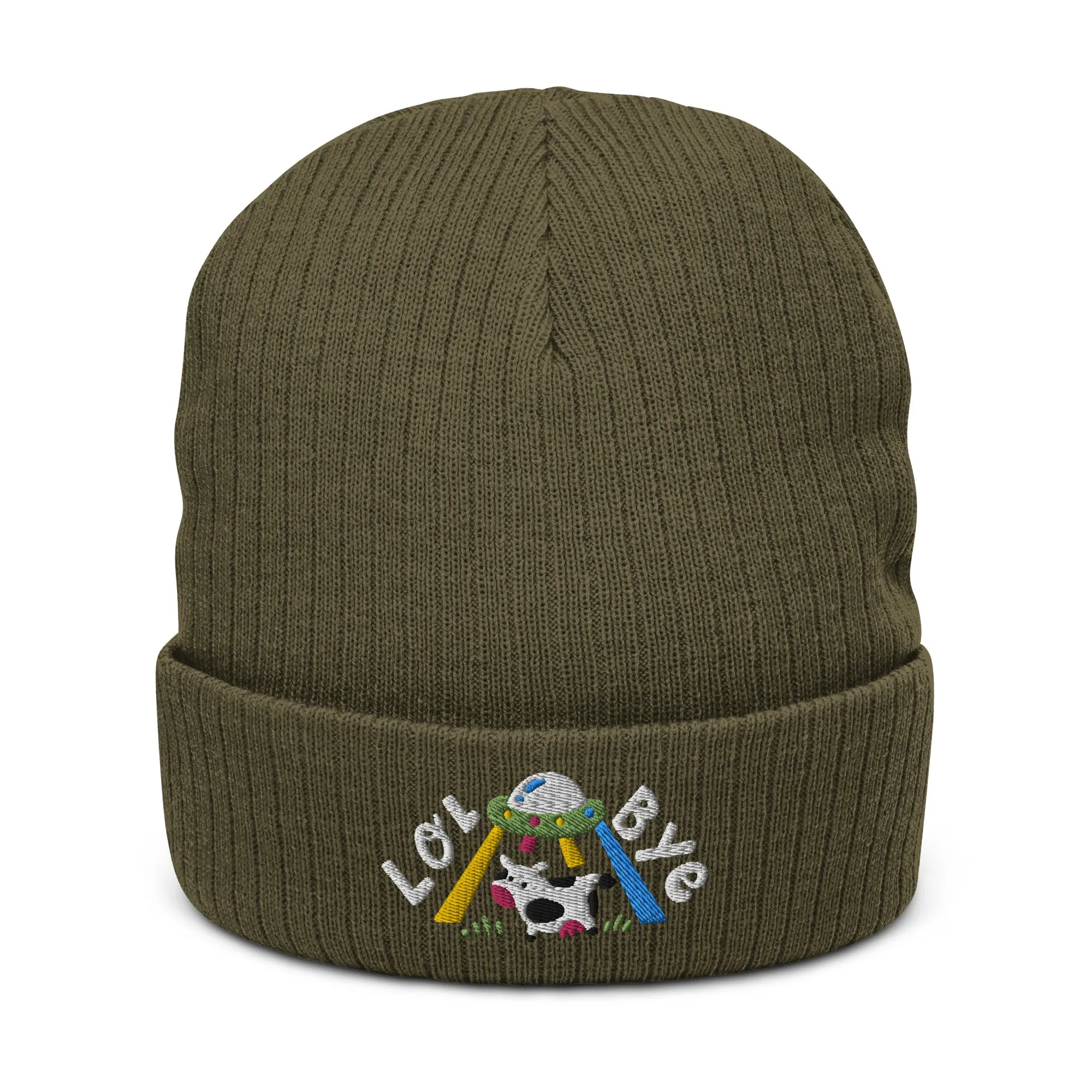Lol Bye UFO Cow Ribbed knit beanie