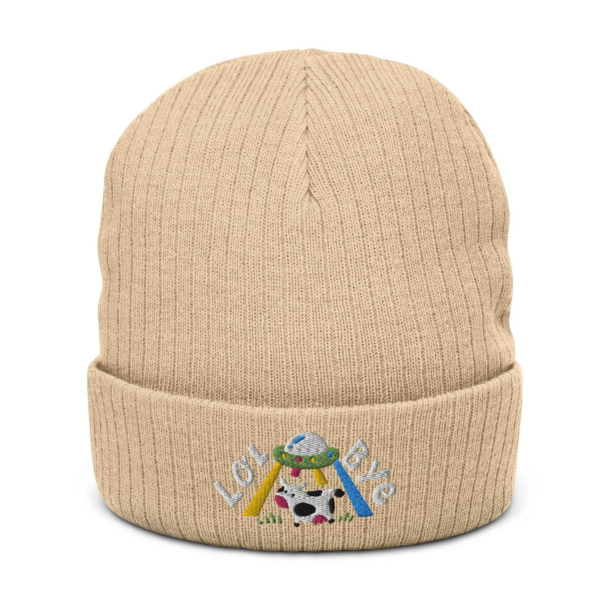 Lol Bye UFO Cow Ribbed knit beanie