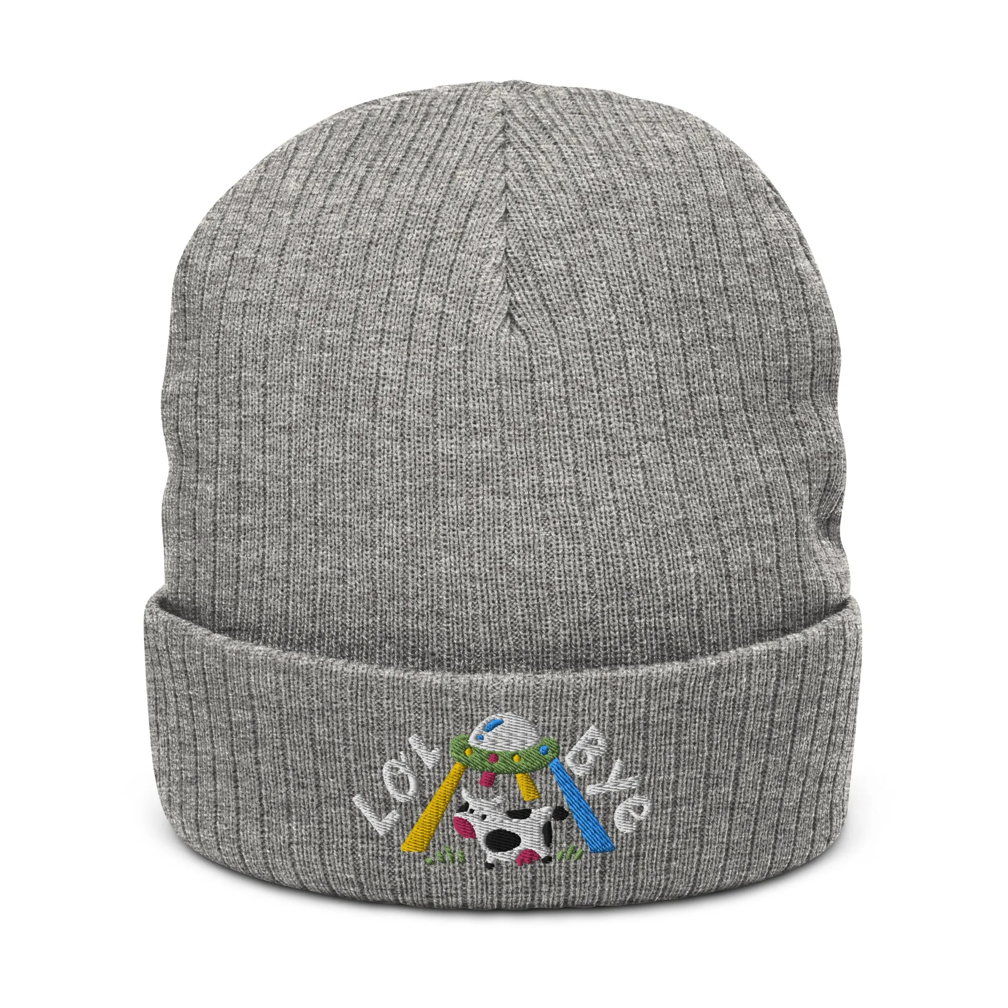Lol Bye UFO Cow Ribbed knit beanie