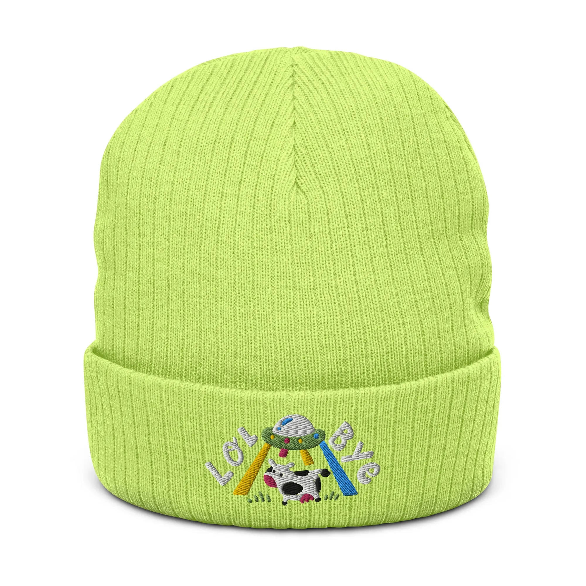Lol Bye UFO Cow Ribbed knit beanie