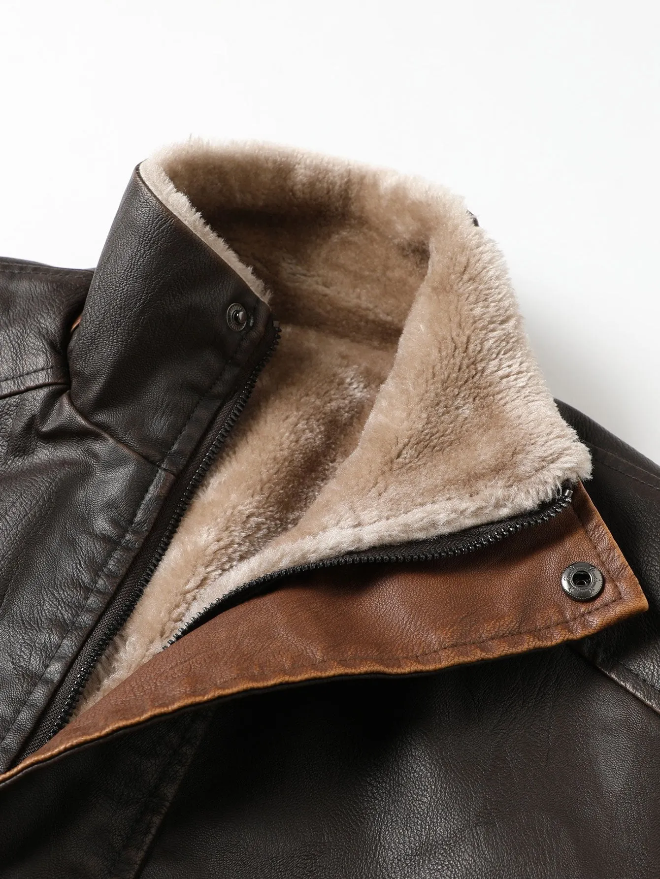 Long Lined Faux Fur Lined PU Leather Overcoat