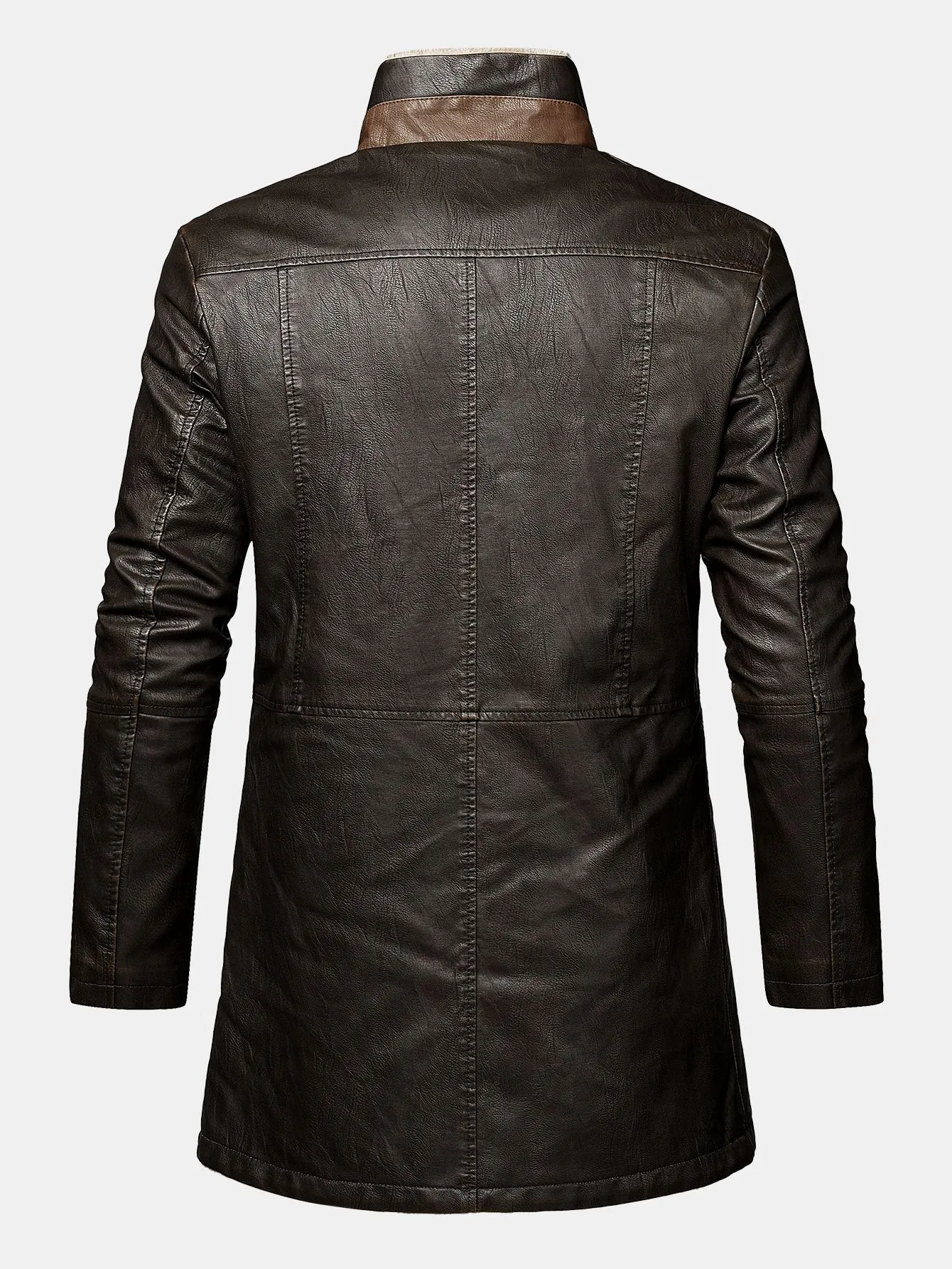Long Lined Faux Fur Lined PU Leather Overcoat