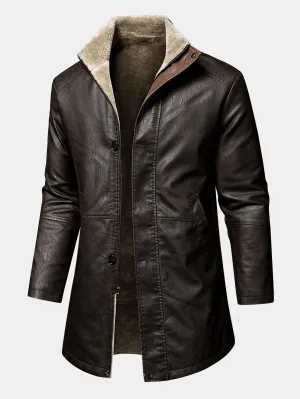 Long Lined Faux Fur Lined PU Leather Overcoat