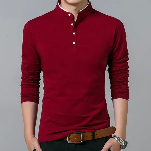 Long Sleeve Stand Basic Mens T-shirt