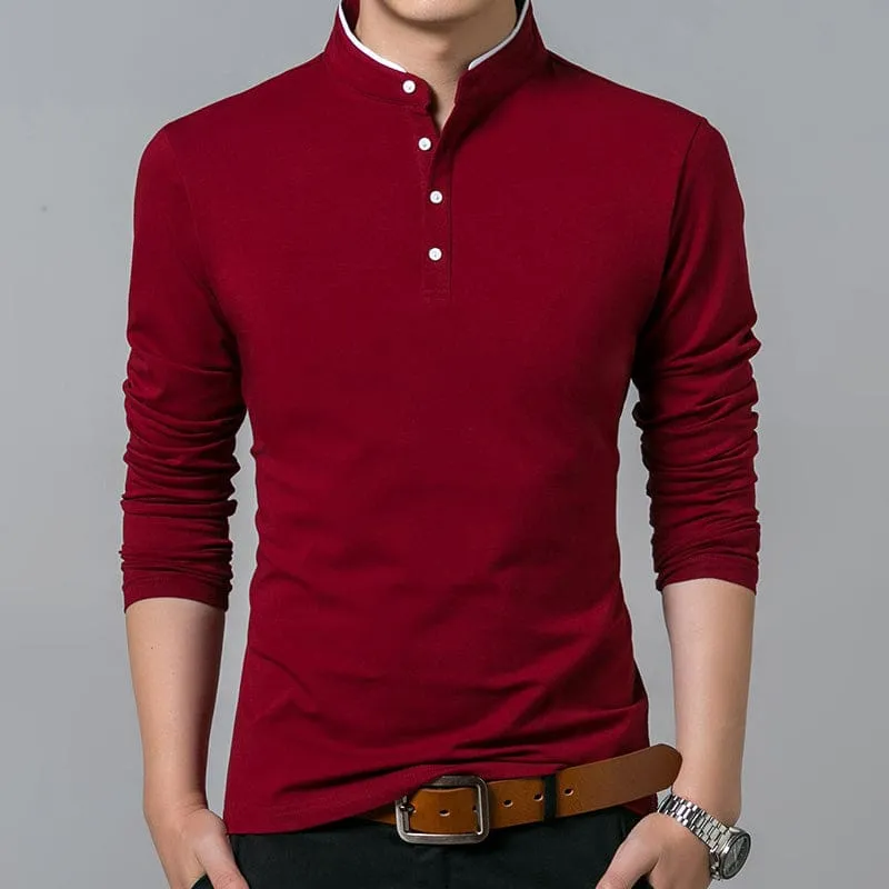 Long Sleeve Stand Basic Mens T-shirt