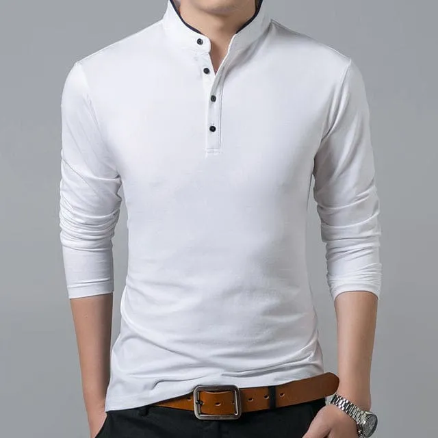 Long Sleeve Stand Basic Mens T-shirt