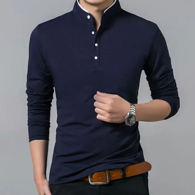 Long Sleeve Stand Basic Mens T-shirt