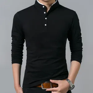 Long Sleeve Stand Basic Mens T-shirt