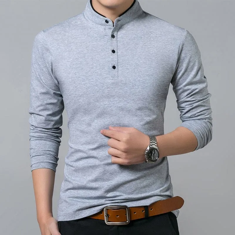 Long Sleeve Stand Basic Mens T-shirt