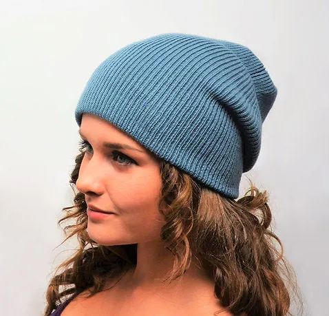Long Slouch Beanie Blue Grey