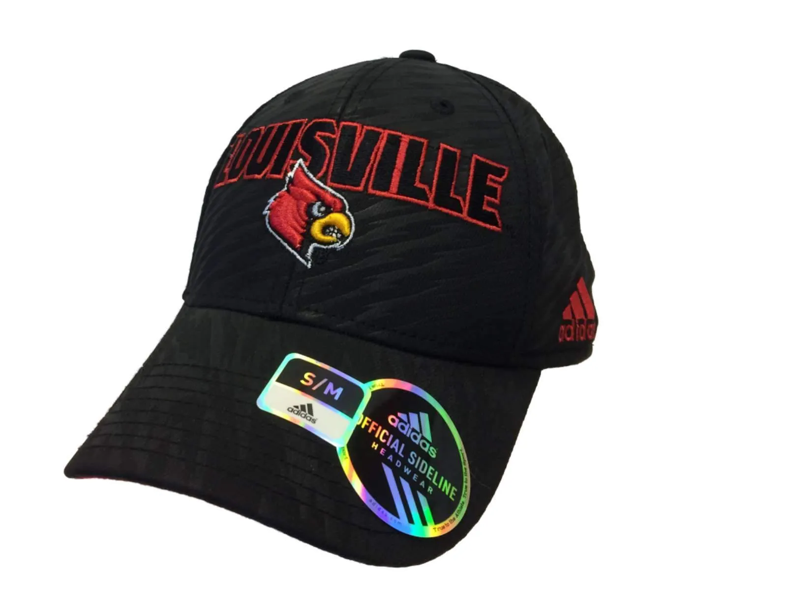 Louisville Cardinals Adidas Black Pattered Structured Fitted Hat Cap (S/M)