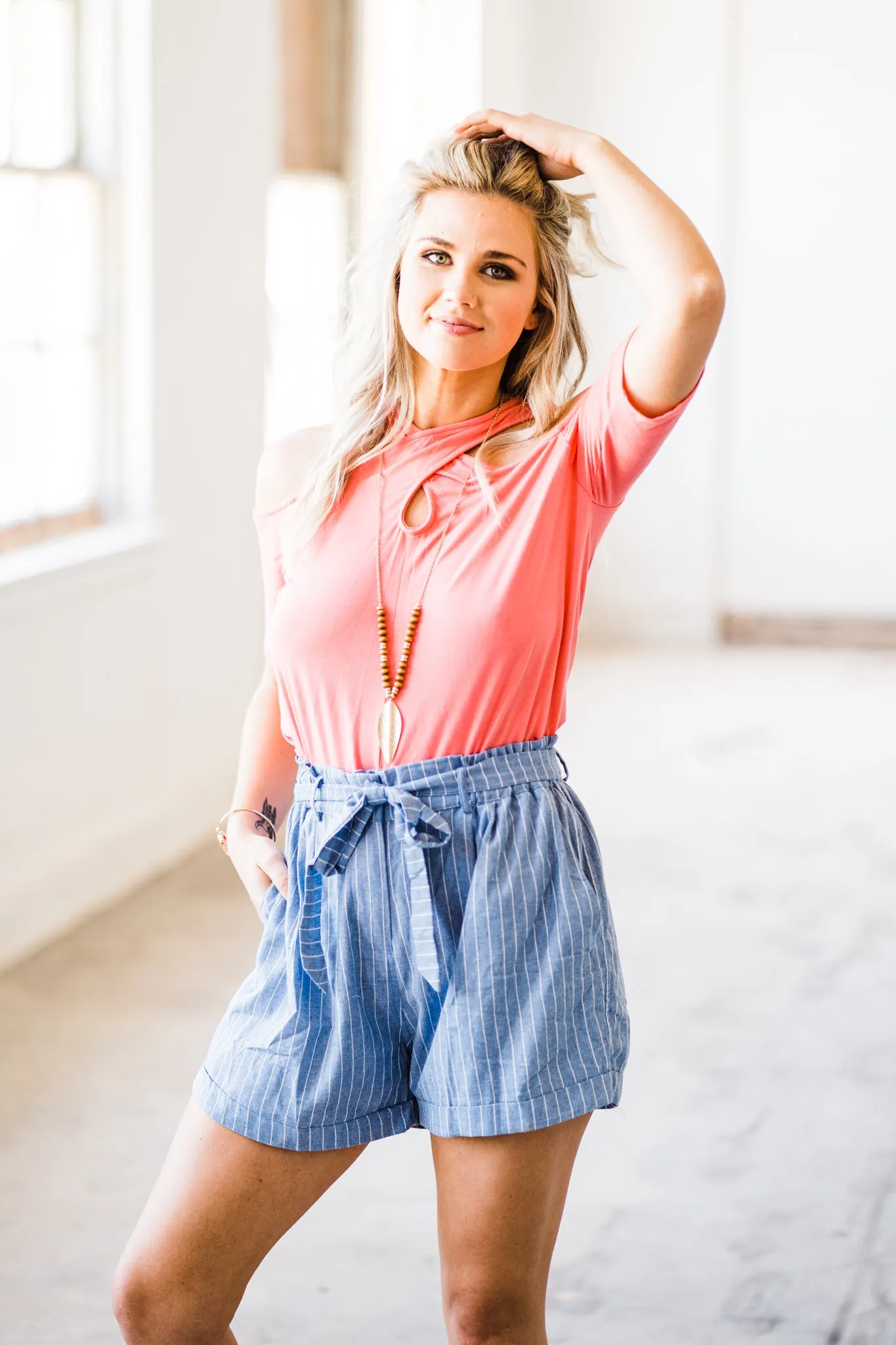 Lovely Cold Shoulder Coral Top